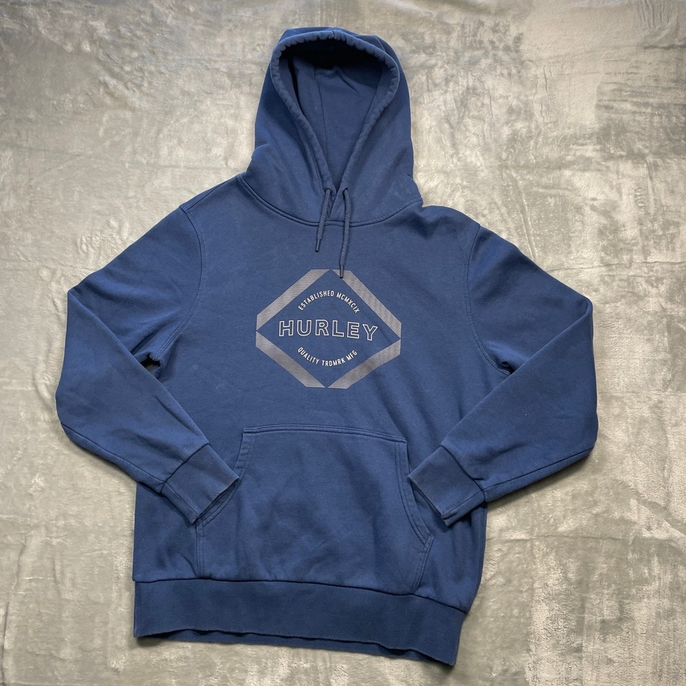 Hurley Blue Graphic Logo Hoodie Sweatshirt‎ Established MCMXCIX Quality Men M